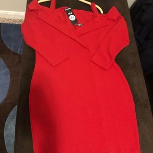 Red Cold Shoulder Blazer Dress